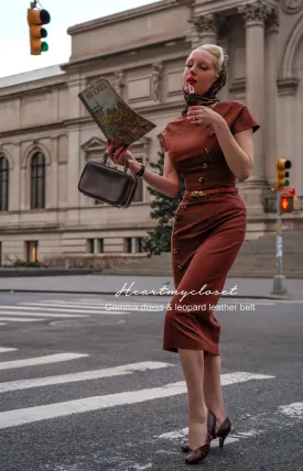 Gemma dress with leopard velvet and belt - retro vintage pencil