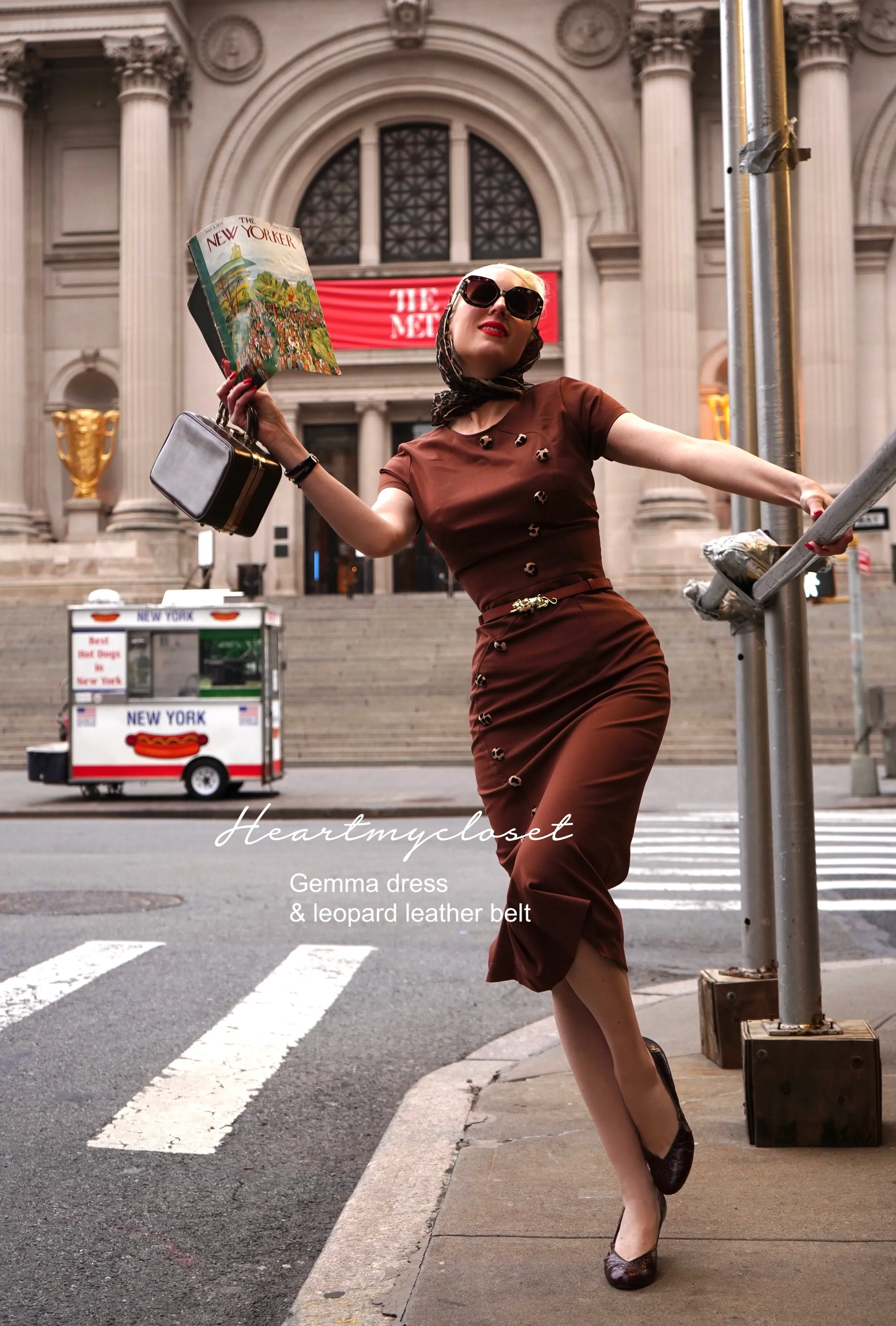 Gemma dress with leopard velvet and belt - retro vintage pencil