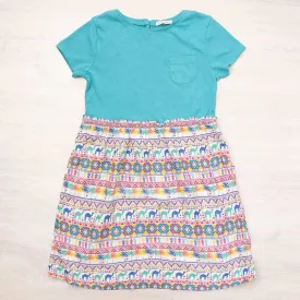 Girls Aztec Print Blue Jersey Short Sleeve Dresses