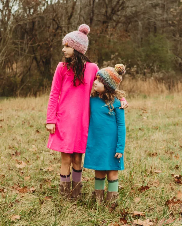 Girls Lightweight Soft Cotton Fleece A-Line Dress| Hot Pink