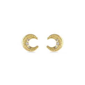 Gold & Diamond Mini Moon Stud Earrings