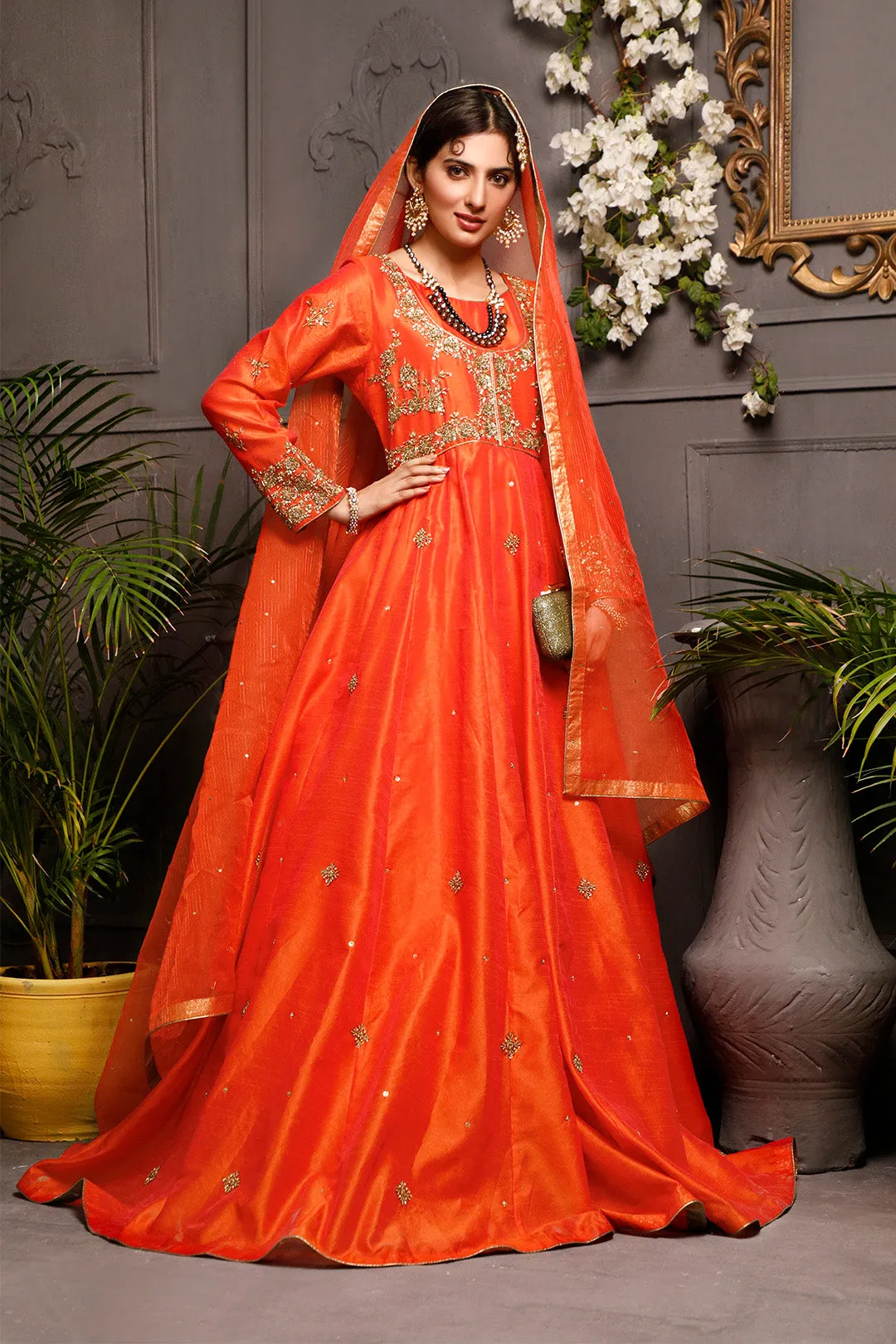 Handwork Embroidered Raw Silk Long Maxi | Nikhaar | M202014