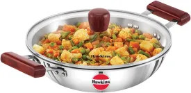 HAWKINS Triply 3 mm Stainless Steel Deep Fry Pan 2.5 Liter with Lid, Silver