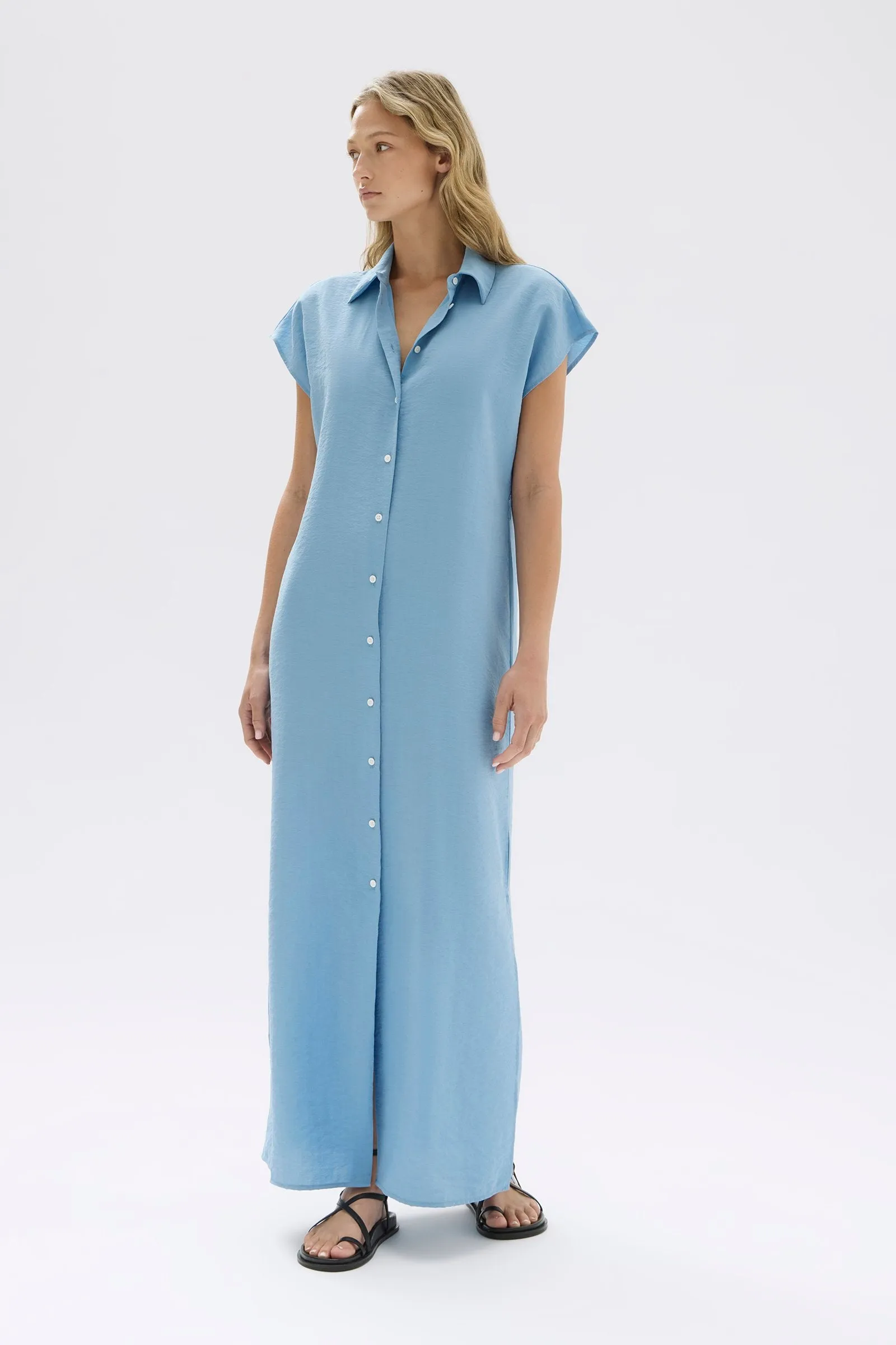 Heather Silk Maxi Shirt Dress