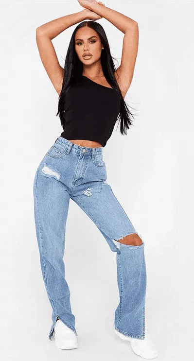 High-Waisted Denim Pants