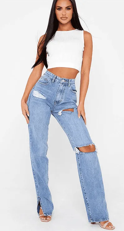 High-Waisted Denim Pants