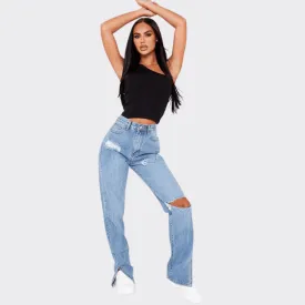 High-Waisted Denim Pants