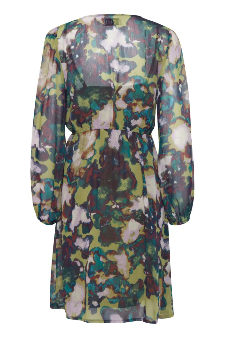 Ichi Katelyn Dress-Green Moss Multi-20119731