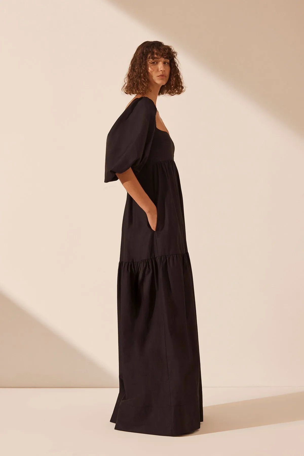 JOSEPHINE SQUARE NECK TIERED MAXI DRESS - BLACK