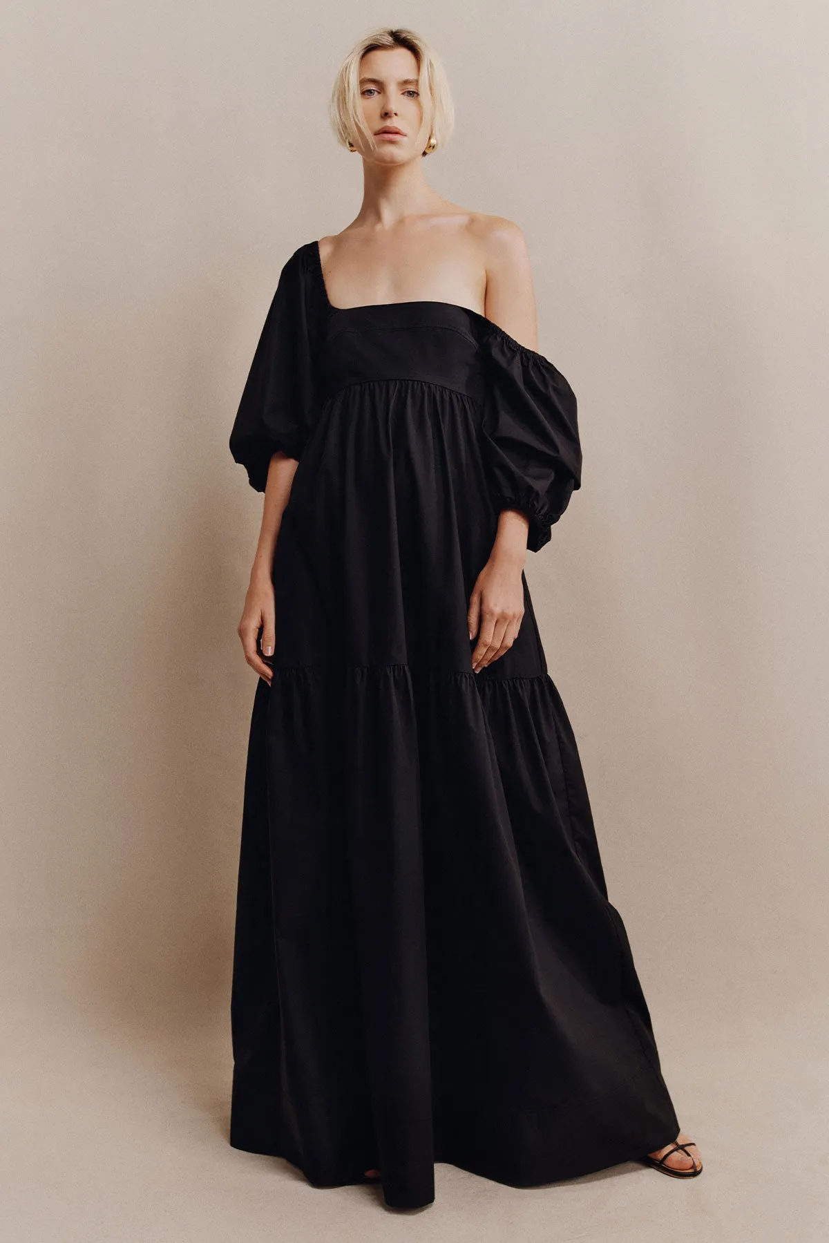 JOSEPHINE SQUARE NECK TIERED MAXI DRESS - BLACK