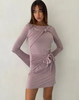 Kari Knot Mini Dress in Slinky Mauve