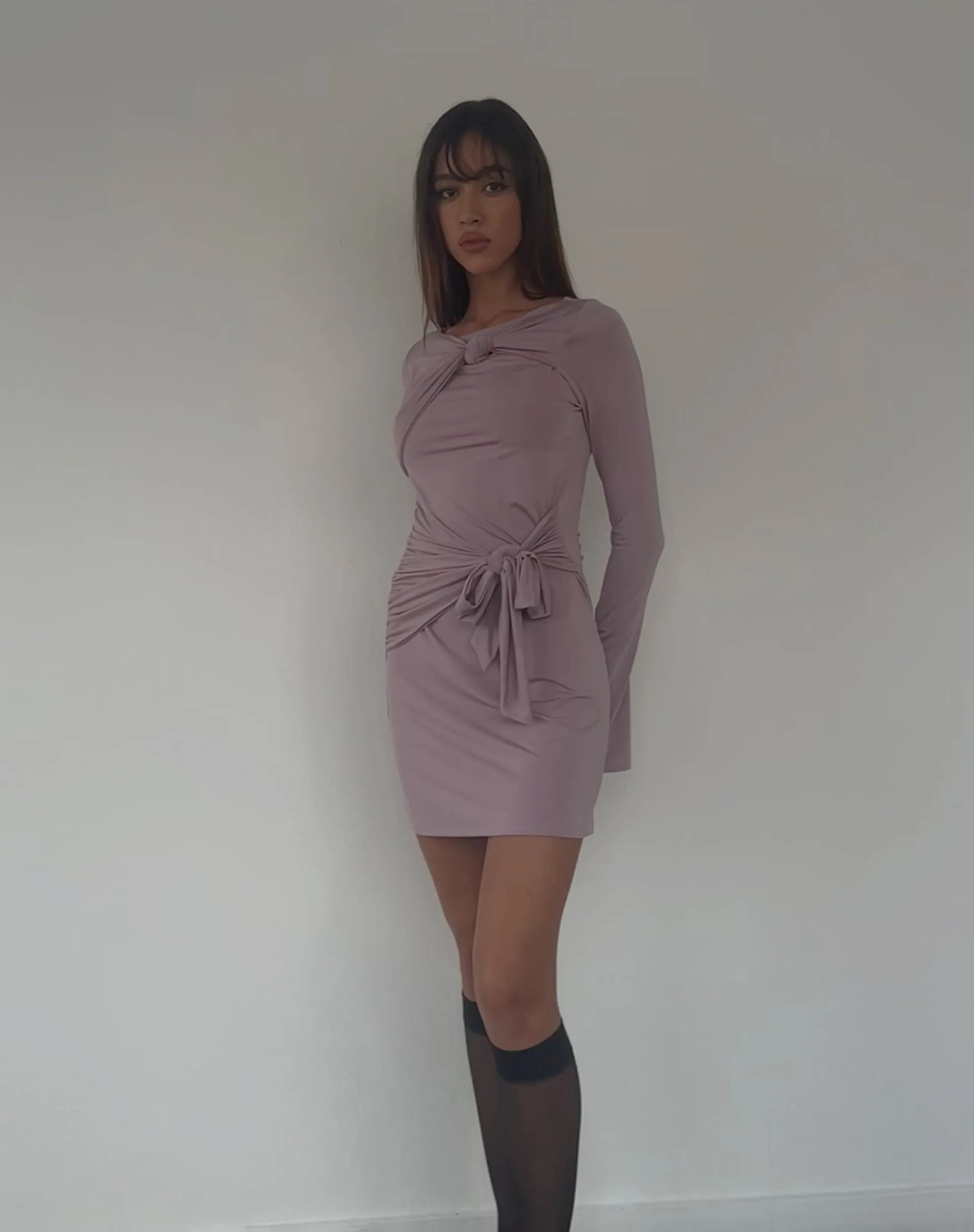 Kari Knot Mini Dress in Slinky Mauve