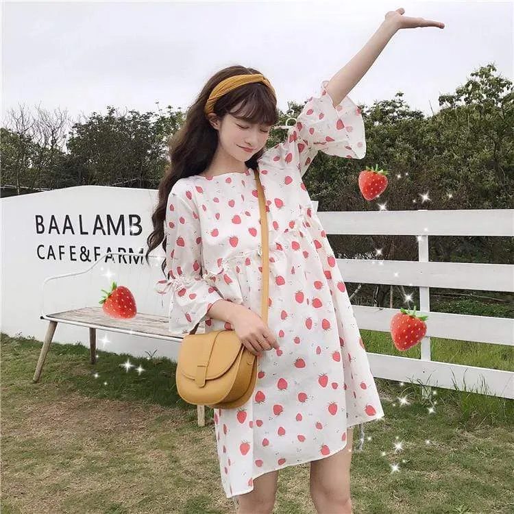 Kawaii Strawberry Printed A-line Dress