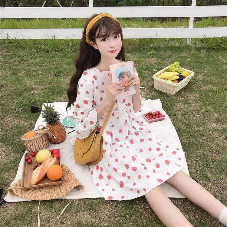 Kawaii Strawberry Printed A-line Dress