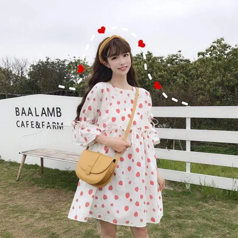 Kawaii Strawberry Printed A-line Dress