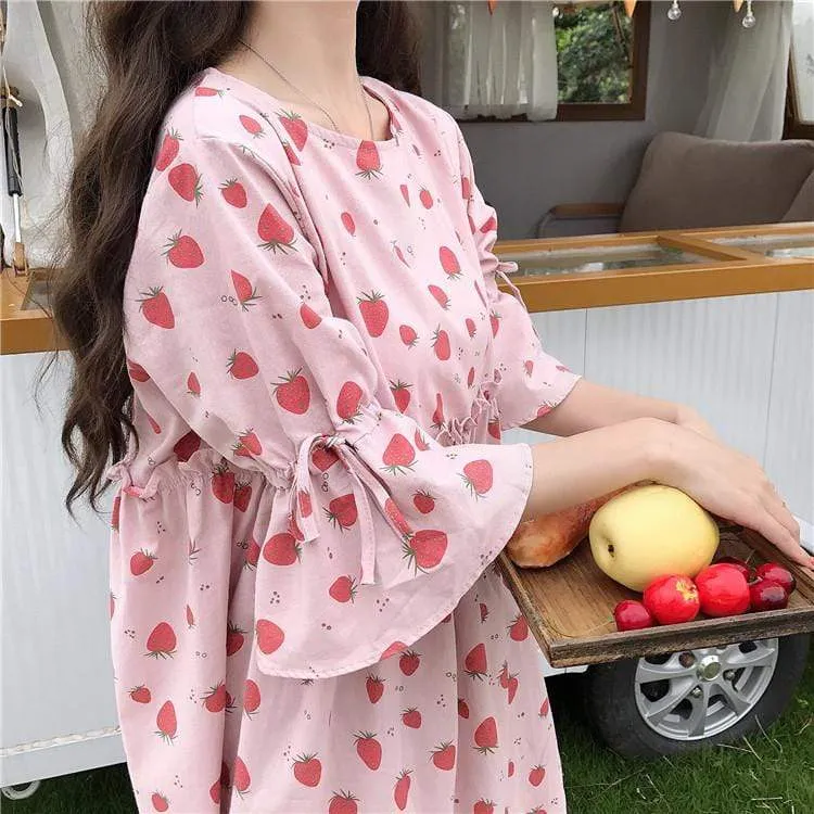 Kawaii Strawberry Printed A-line Dress