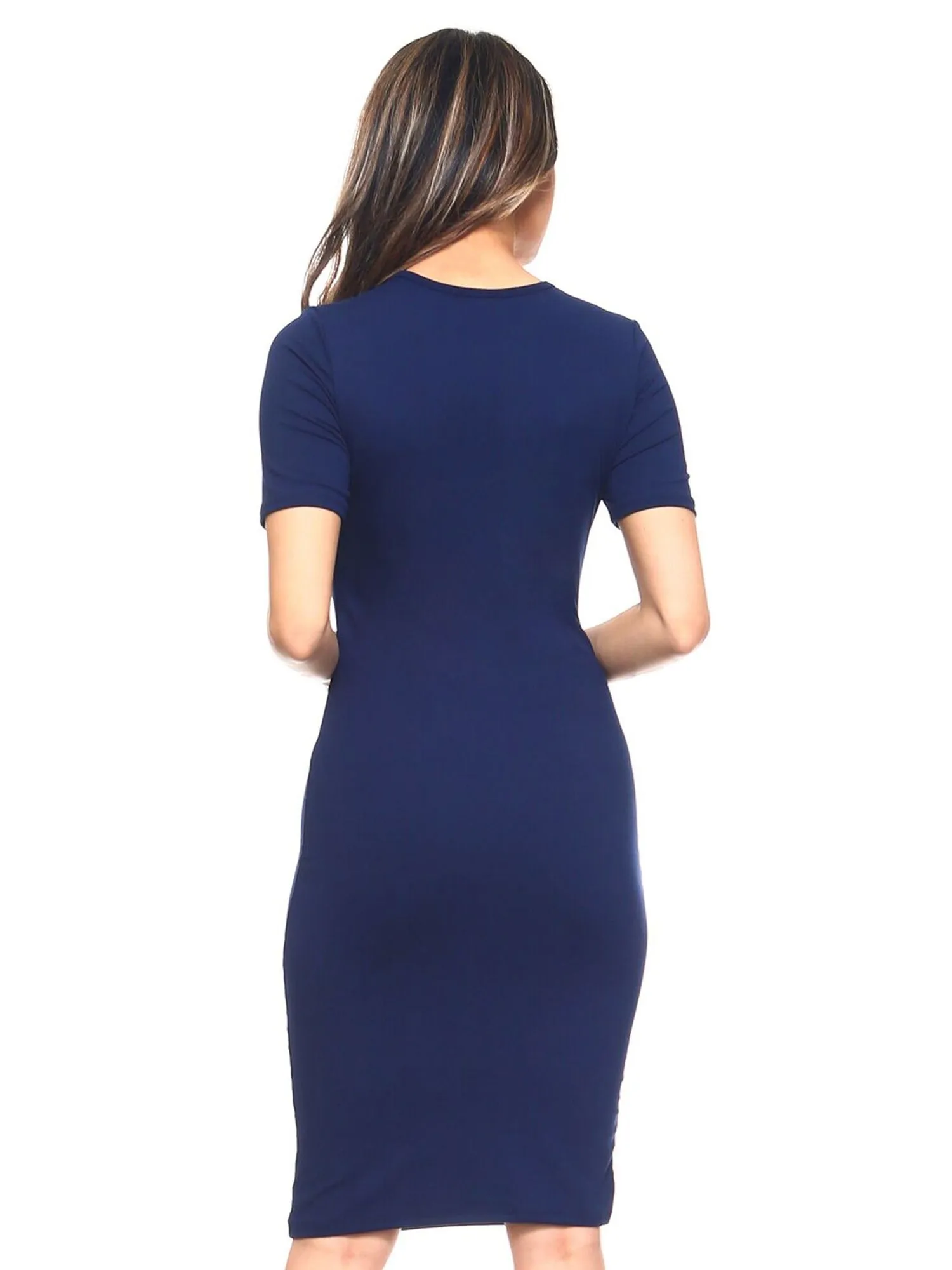 Keyhole Short Sleeve Midi Bodycon Dress