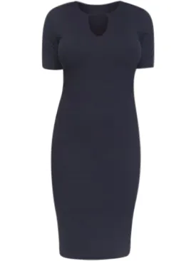 Keyhole Short Sleeve Midi Bodycon Dress