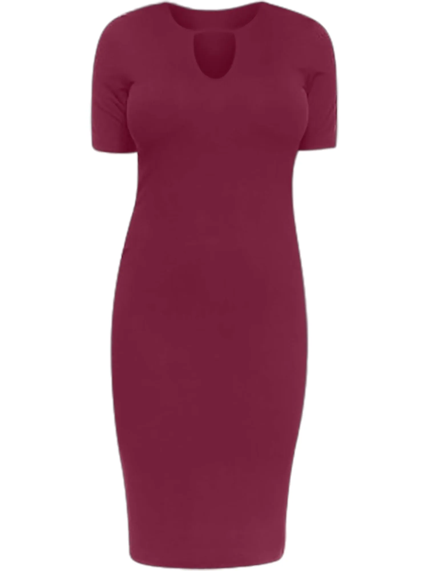 Keyhole Short Sleeve Midi Bodycon Dress