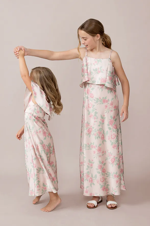 Kids Riley Convertible Satin Floral Print Dress | Made To Order