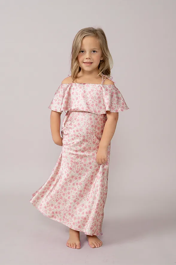 Kids Riley Convertible Satin Floral Print Dress | Made To Order