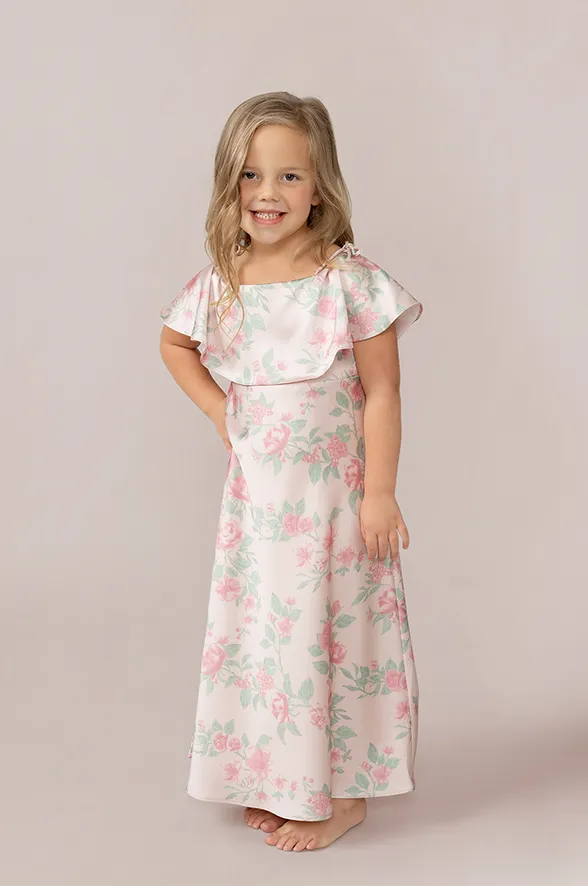 Kids Riley Convertible Satin Floral Print Dress | Made To Order