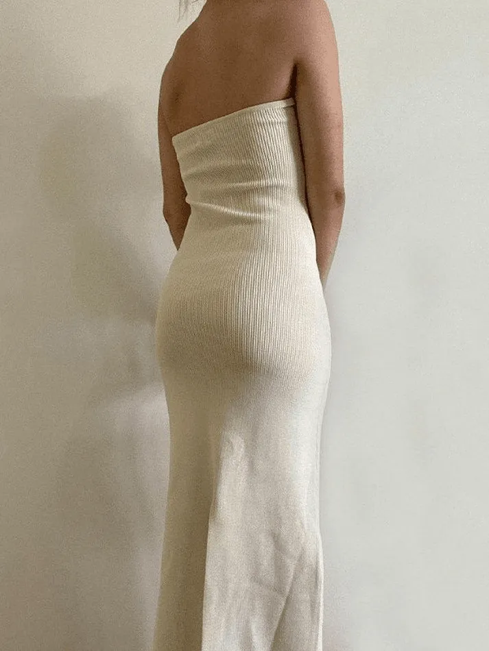 Knitted Twist Strapless Maxi Dress