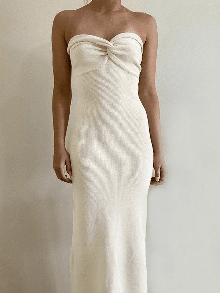 Knitted Twist Strapless Maxi Dress