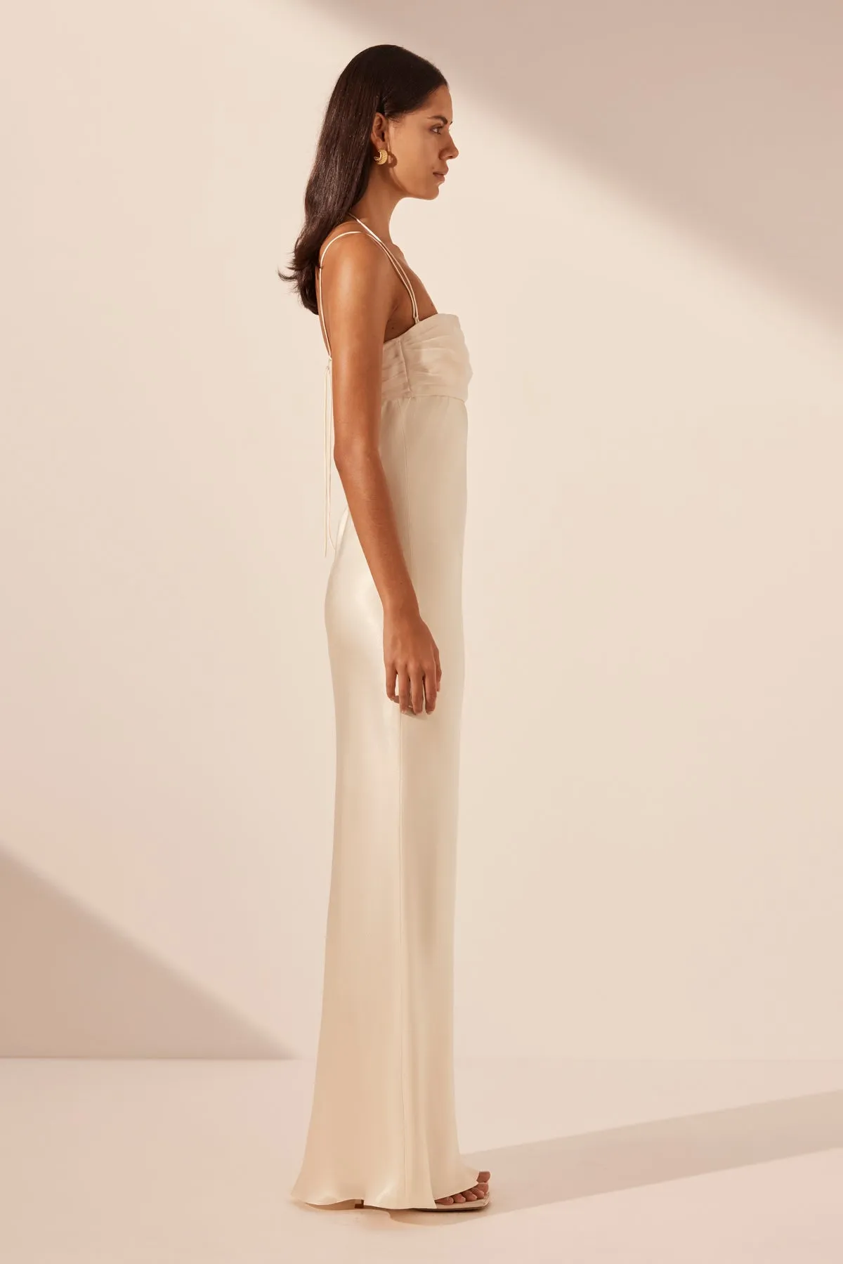 LA LUNE RUCHED TIE MAXI DRESS - CREAM