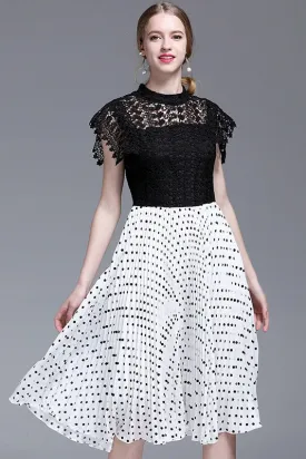 Lace Contrast Pleated Dress