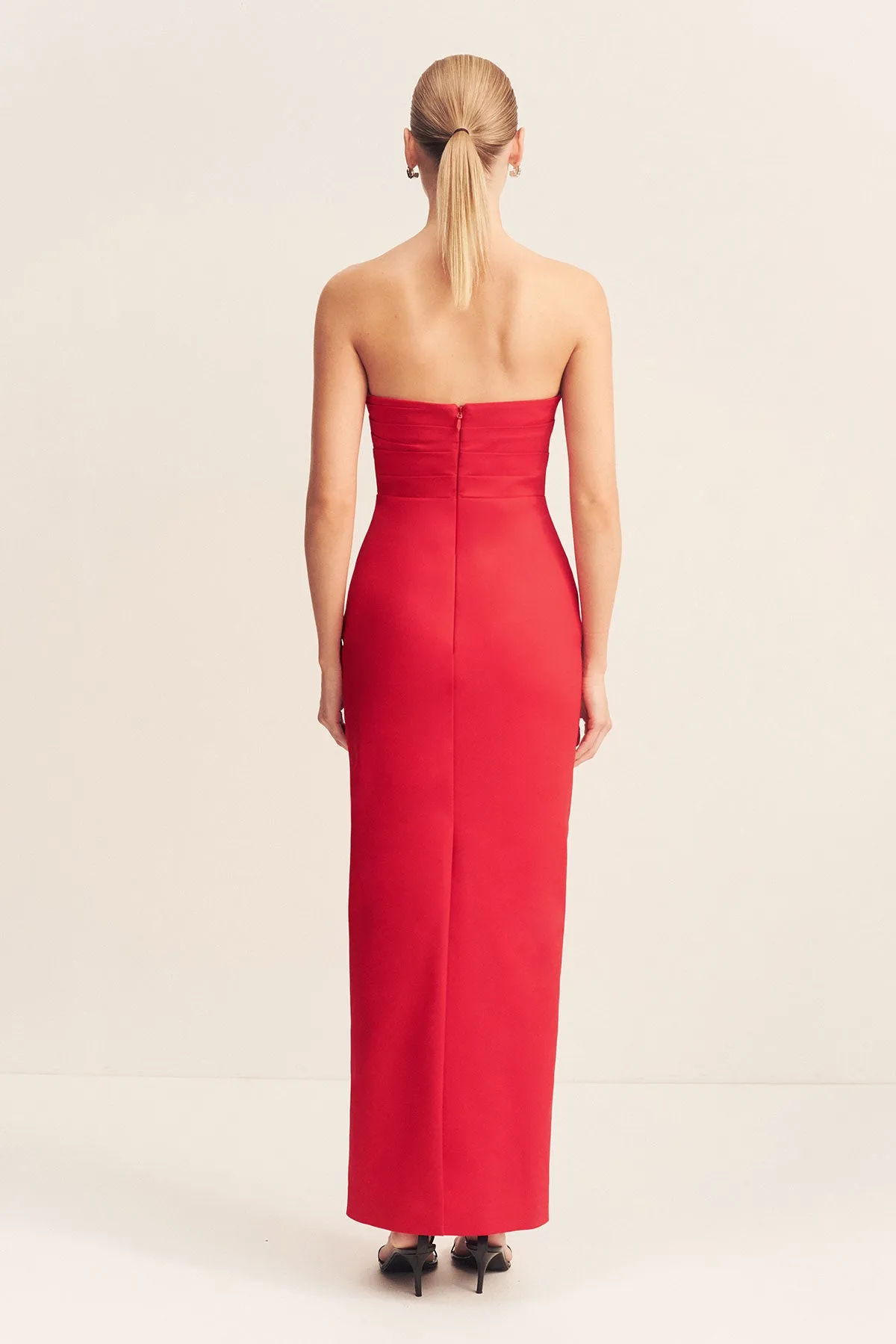 LANI STRAPLESS DRAPED MAXI DRESS - CHILLI