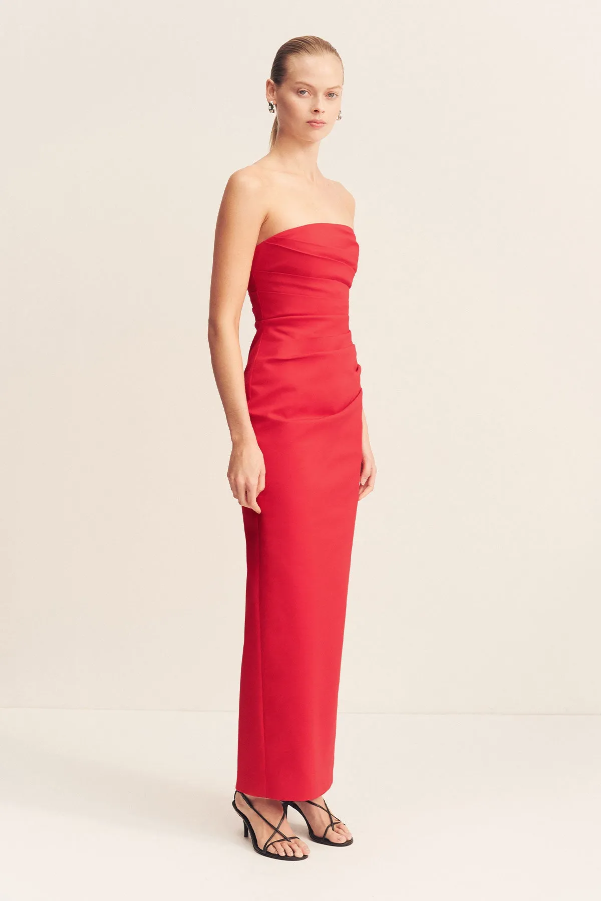 LANI STRAPLESS DRAPED MAXI DRESS - CHILLI