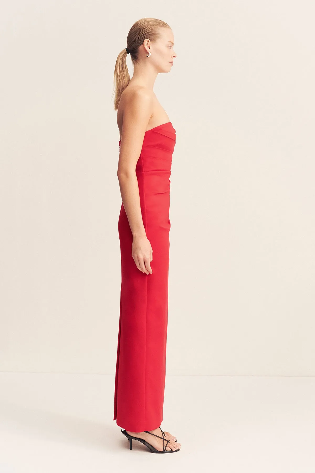 LANI STRAPLESS DRAPED MAXI DRESS - CHILLI