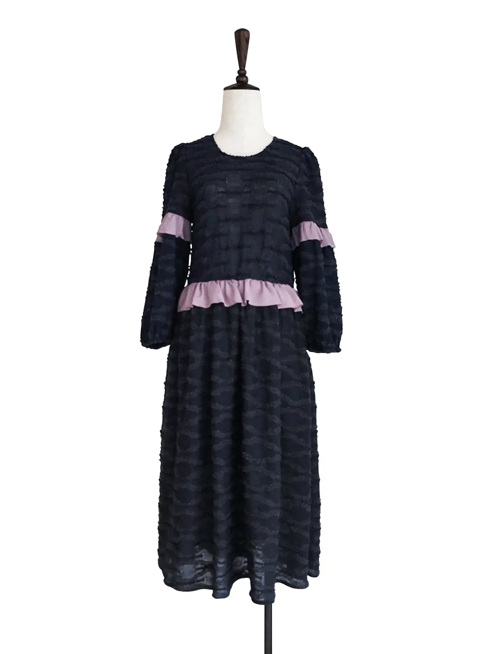 Last Chance! Textured Knit Blousy Sleeves Ruffle Dress