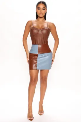 Let Them Know Faux Leather Mini Skirt - Chocolate/Combo