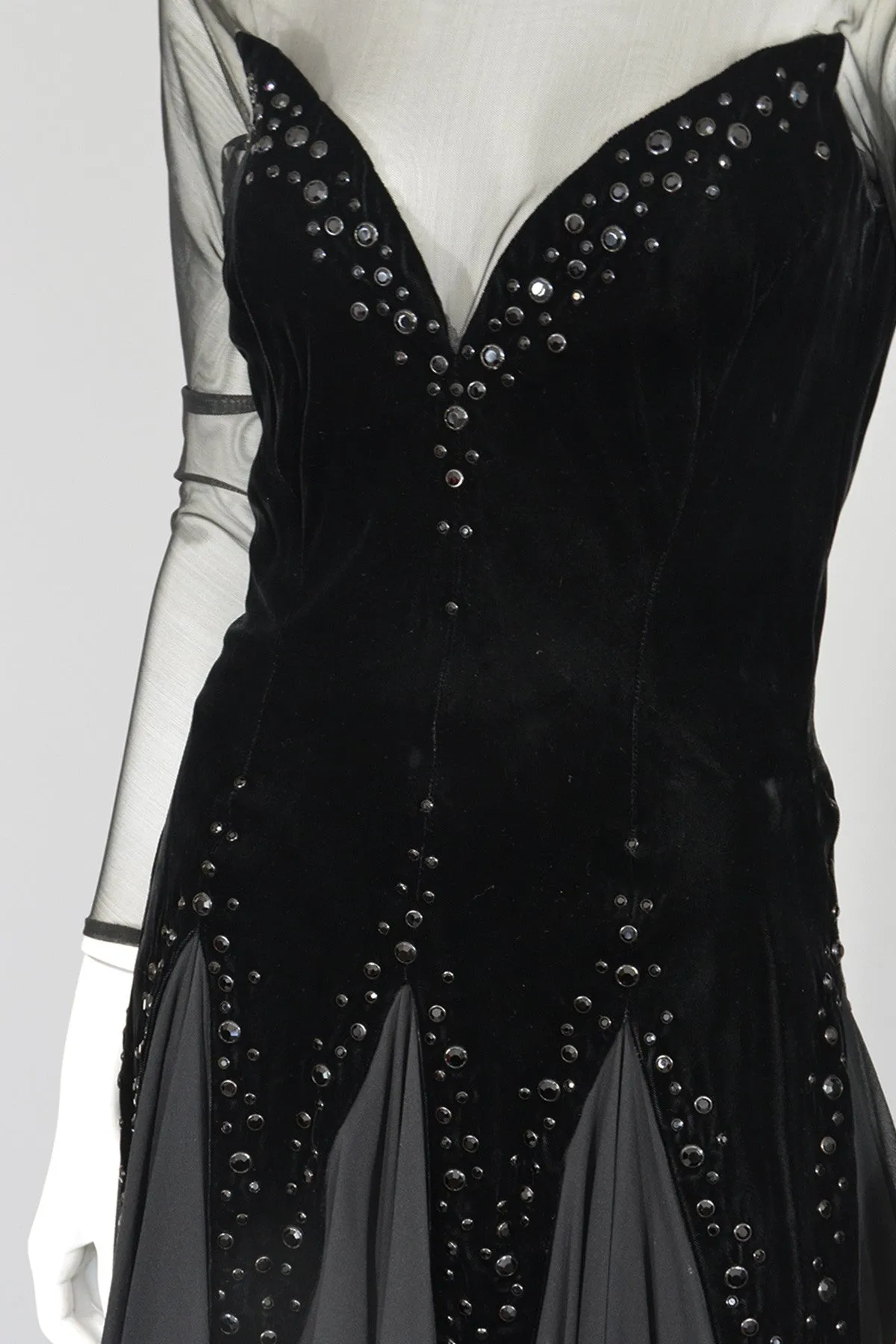 Lillie Ruben Black Velvet Studded Chiffon Party Dress