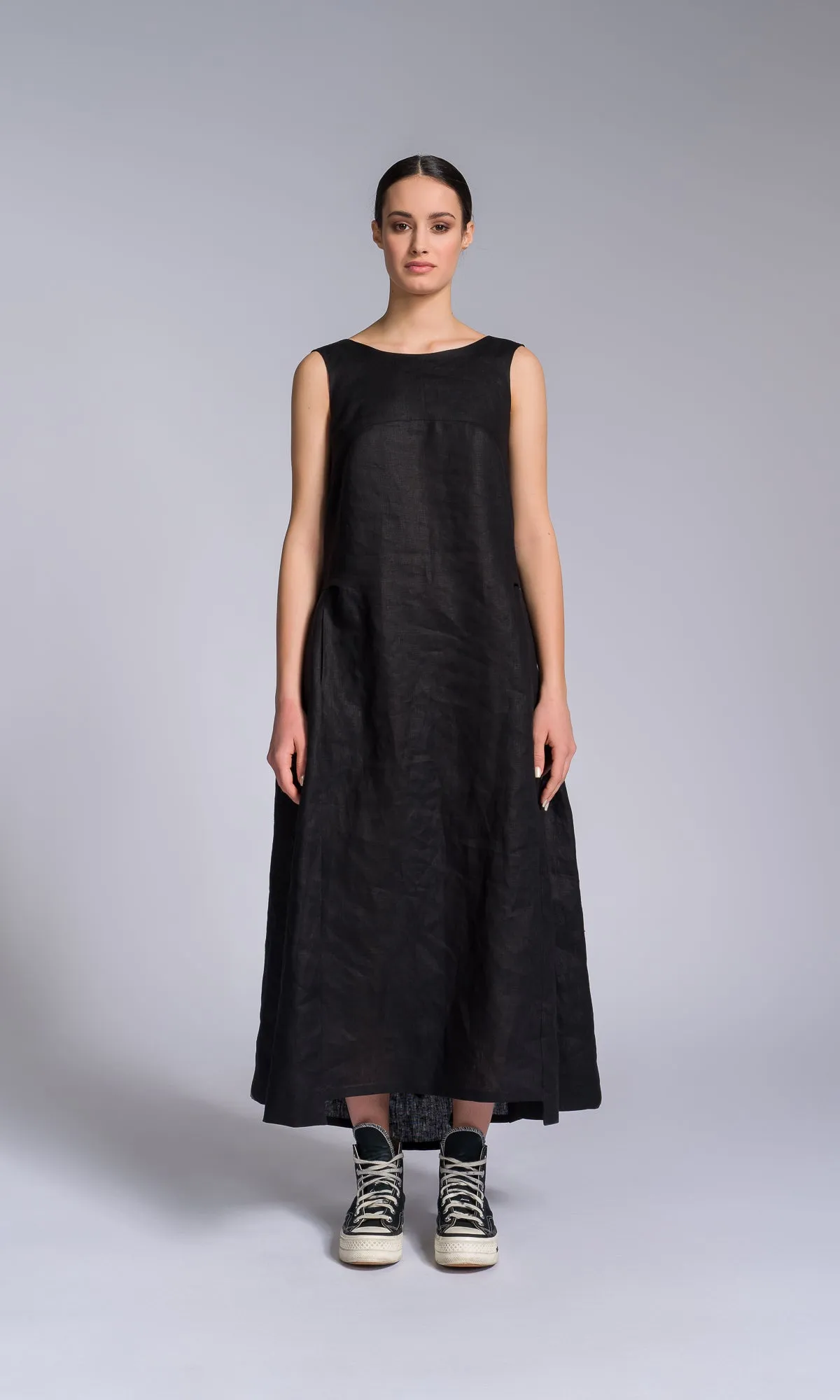 Linen A-line Dress with Back Drape