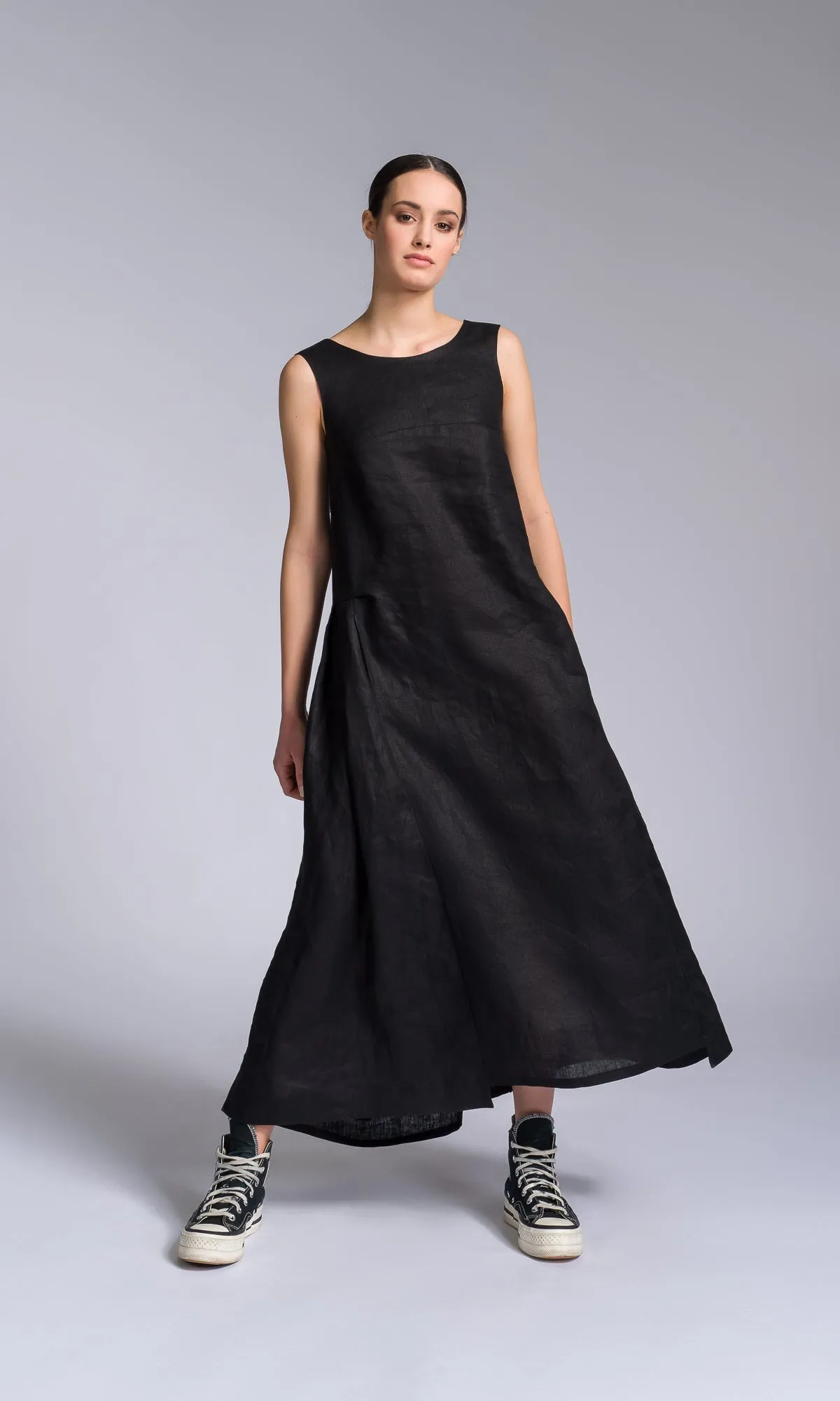 Linen A-line Dress with Back Drape