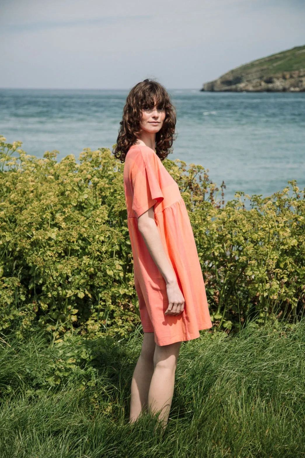 Lois-Sue Organic Cotton Dress in Coral and Apricot