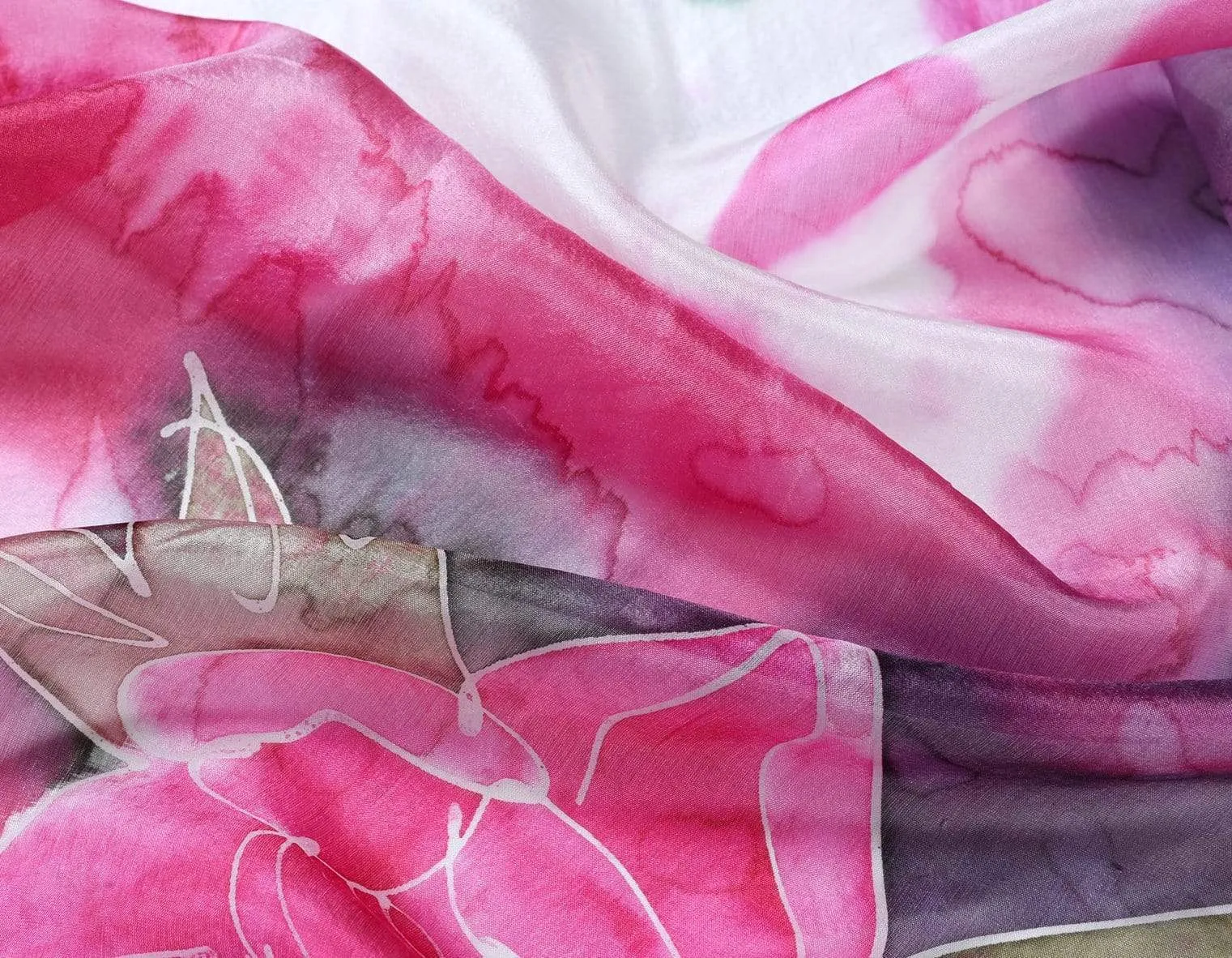 Long Hand Painted Silk Scarf - Spring Bouquet