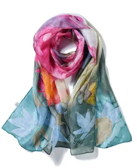 Long Hand Painted Silk Scarf - Spring Bouquet