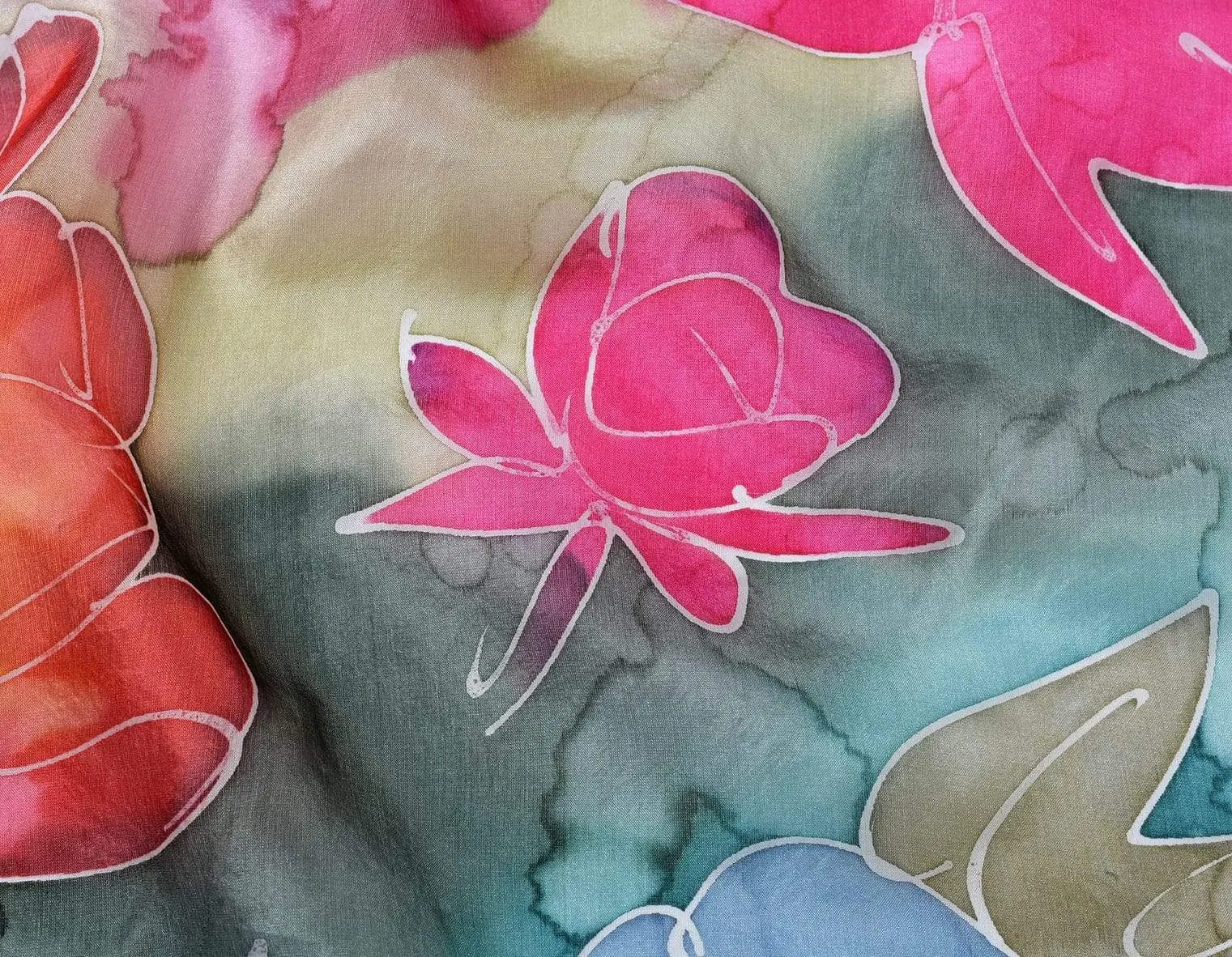 Long Hand Painted Silk Scarf - Spring Bouquet