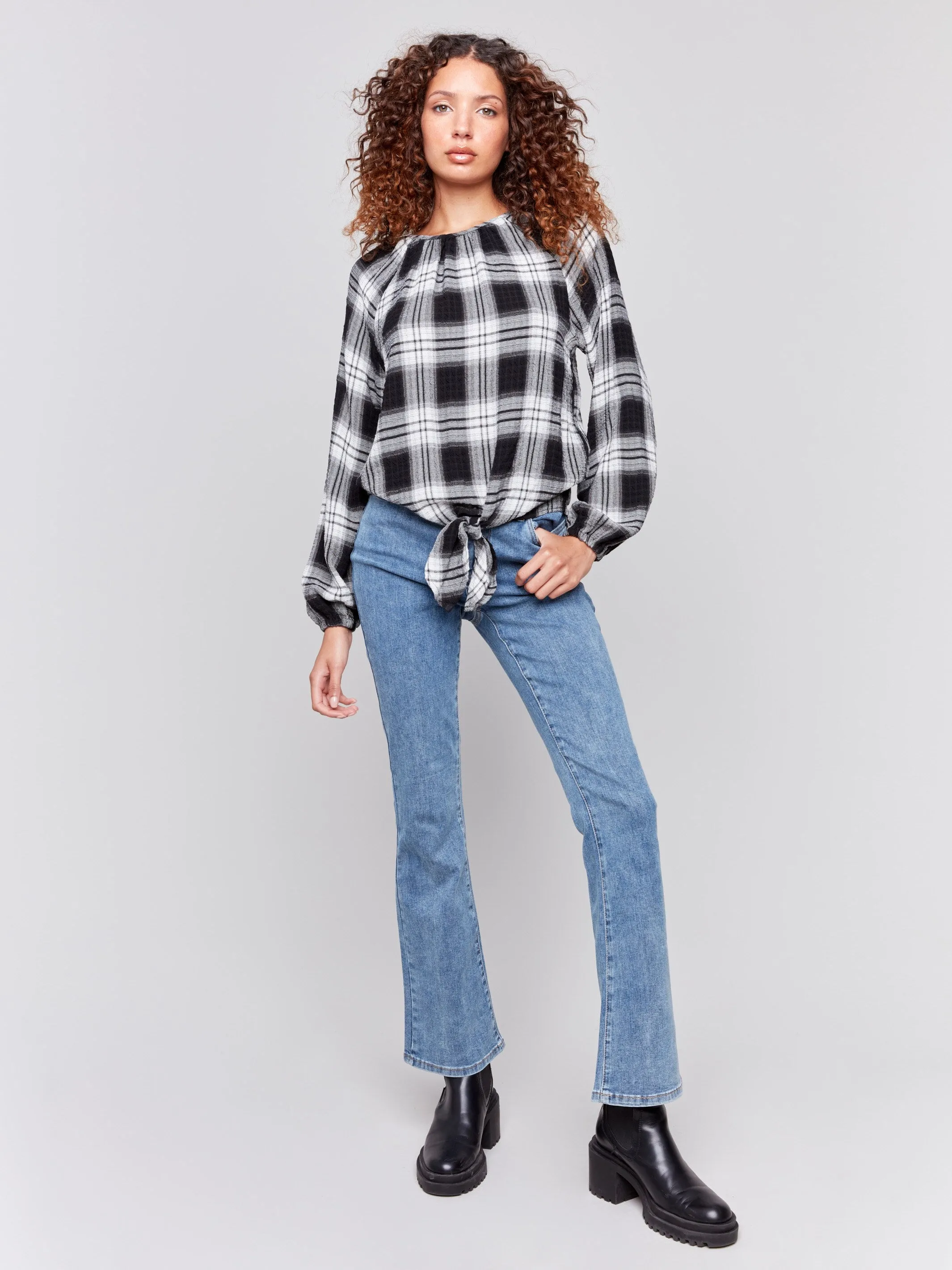 Long-Sleeve Tie-Front Blouse - Pepper