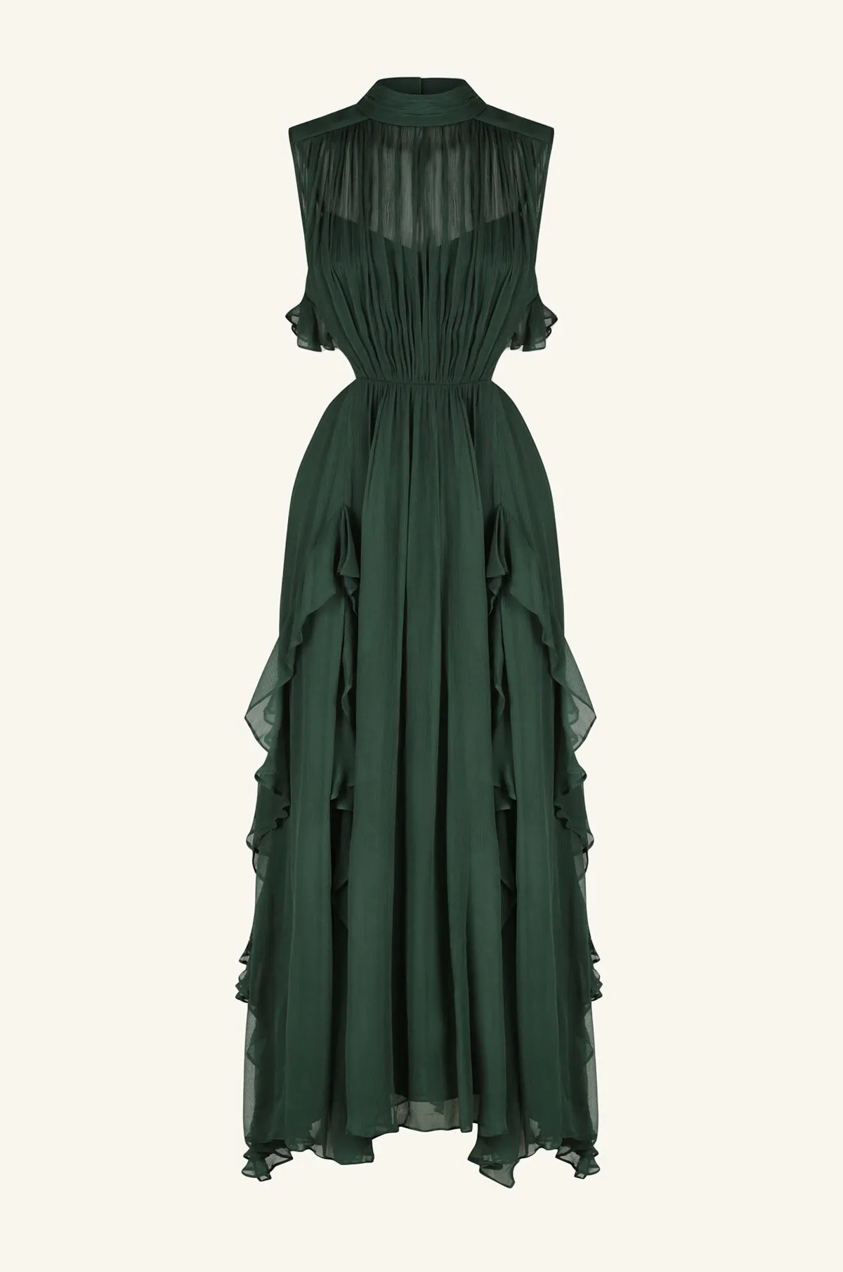 LÈONIE BACKLESS FRILL MAXI DRESS - ROSEMARY