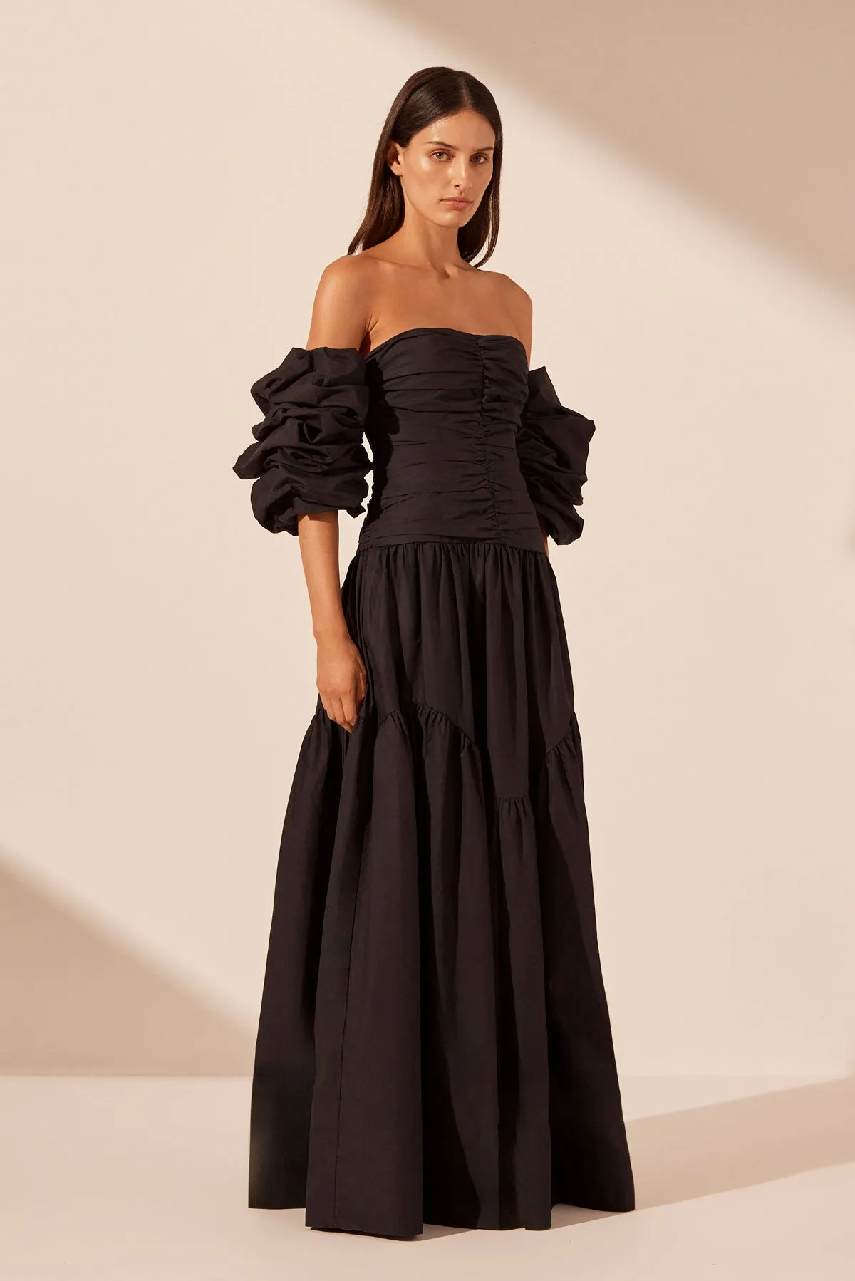 MAIORI CONTOUR RUCHED MAXI DRESS - BLACK