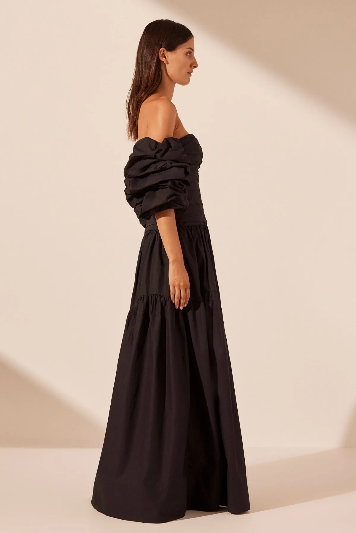 MAIORI CONTOUR RUCHED MAXI DRESS - BLACK