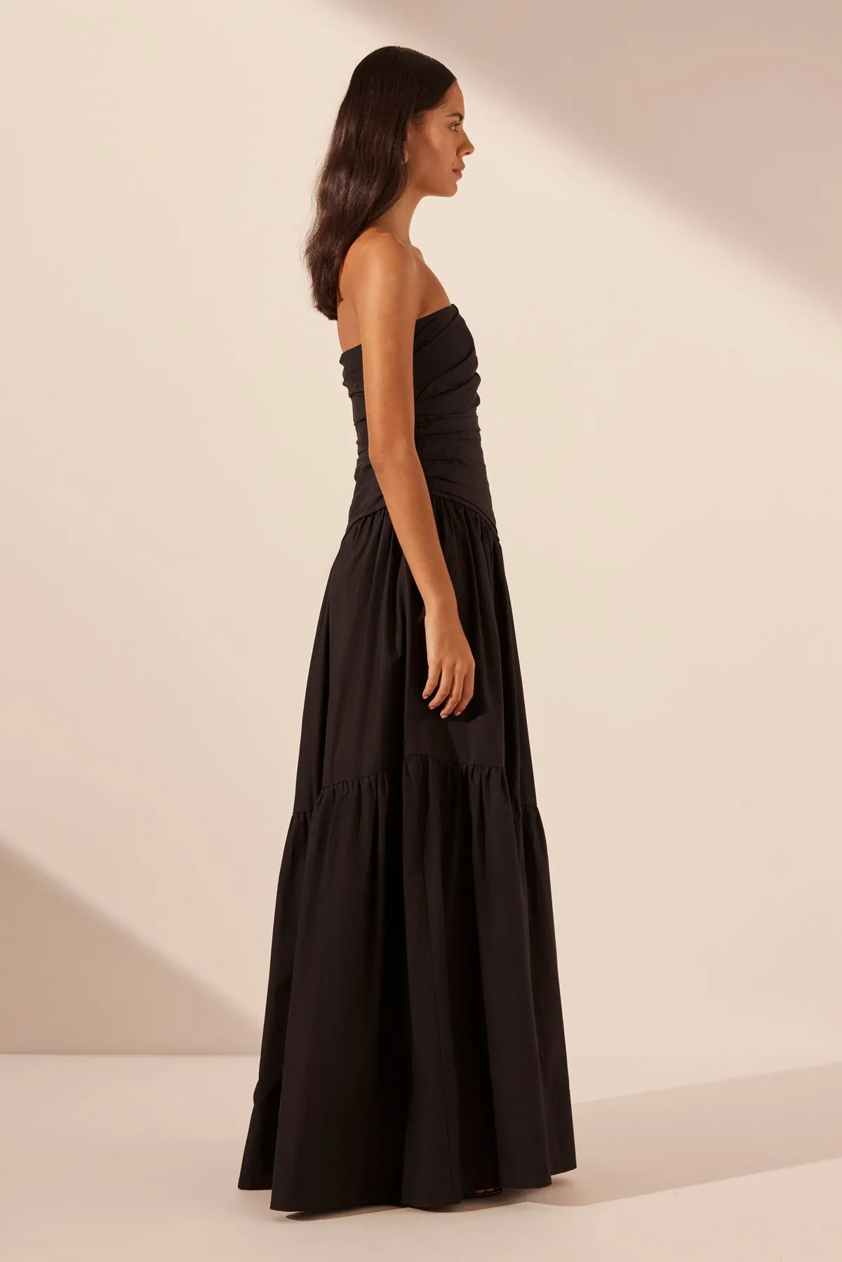 MAIORI STRAPLESS TIERED MAXI DRESS - BLACK