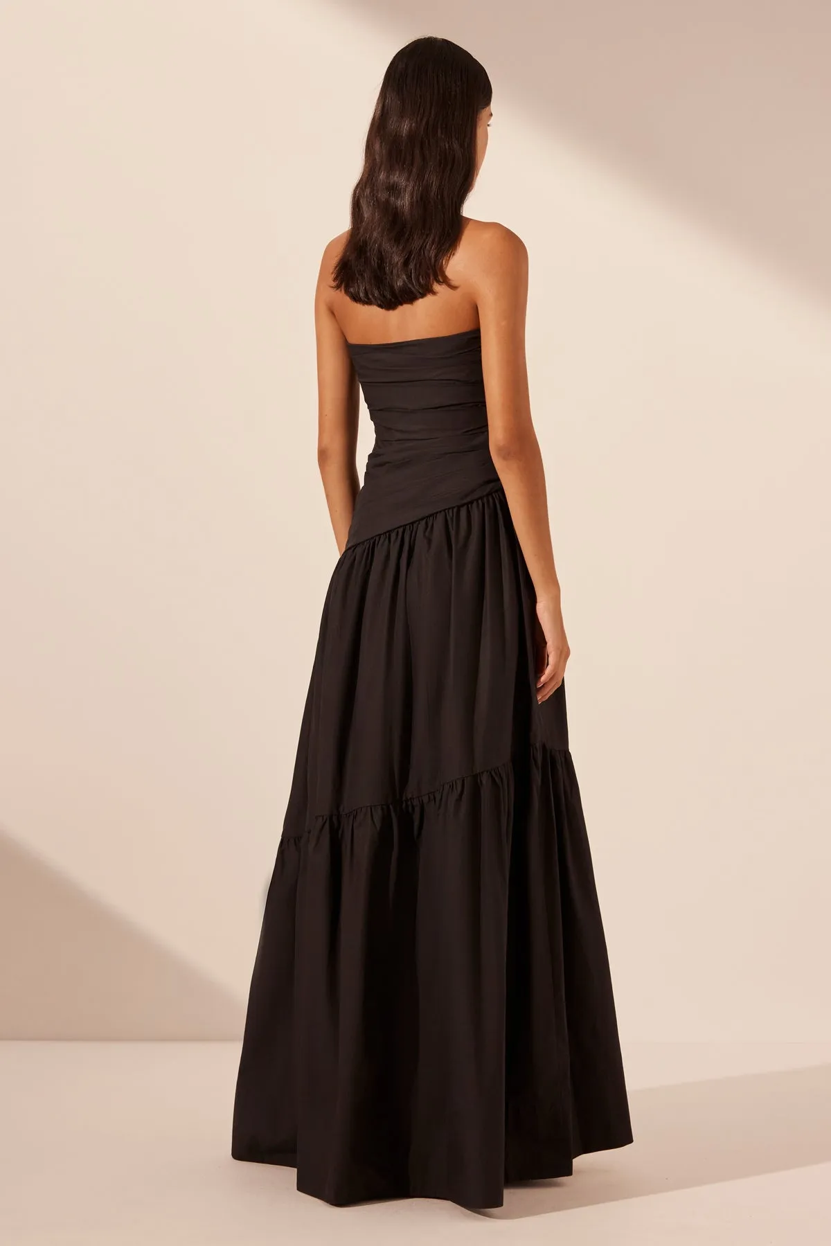 MAIORI STRAPLESS TIERED MAXI DRESS - BLACK