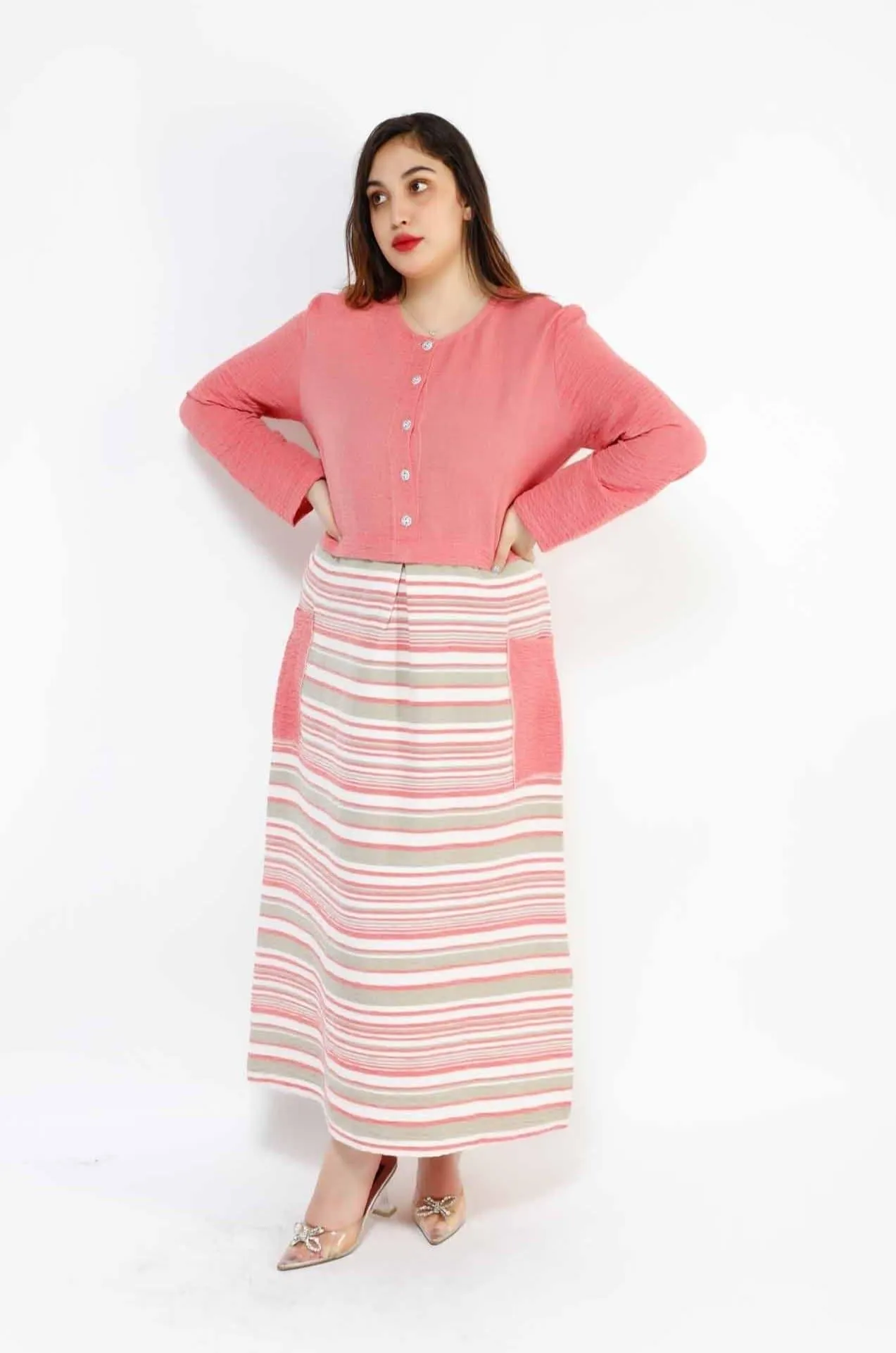 MAKKA 3 POCKET AND STRIPE LONG DRESS 3043MK