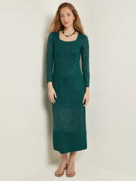 Maxi A-Line Dress - Burnout Detail Jacquard Knit